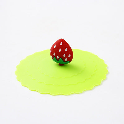 Cartoon silicone cup lid, green strawberry