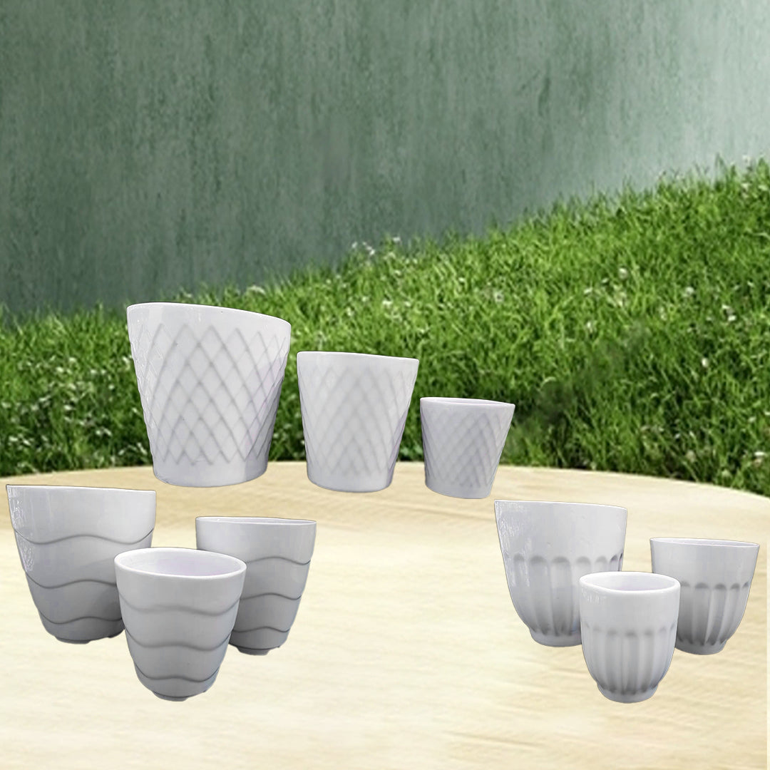 White round ceramic plant pot set, 3 pack