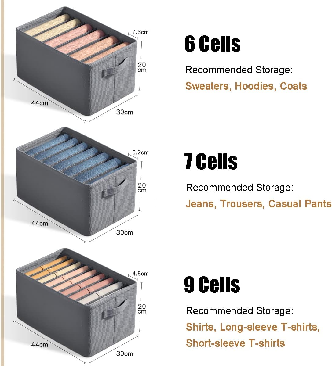 Closet storage bins for clothes
