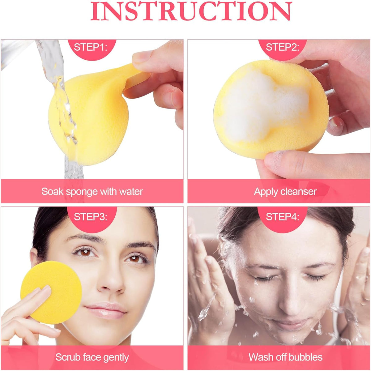 Cleansing facial sponges that expand in water