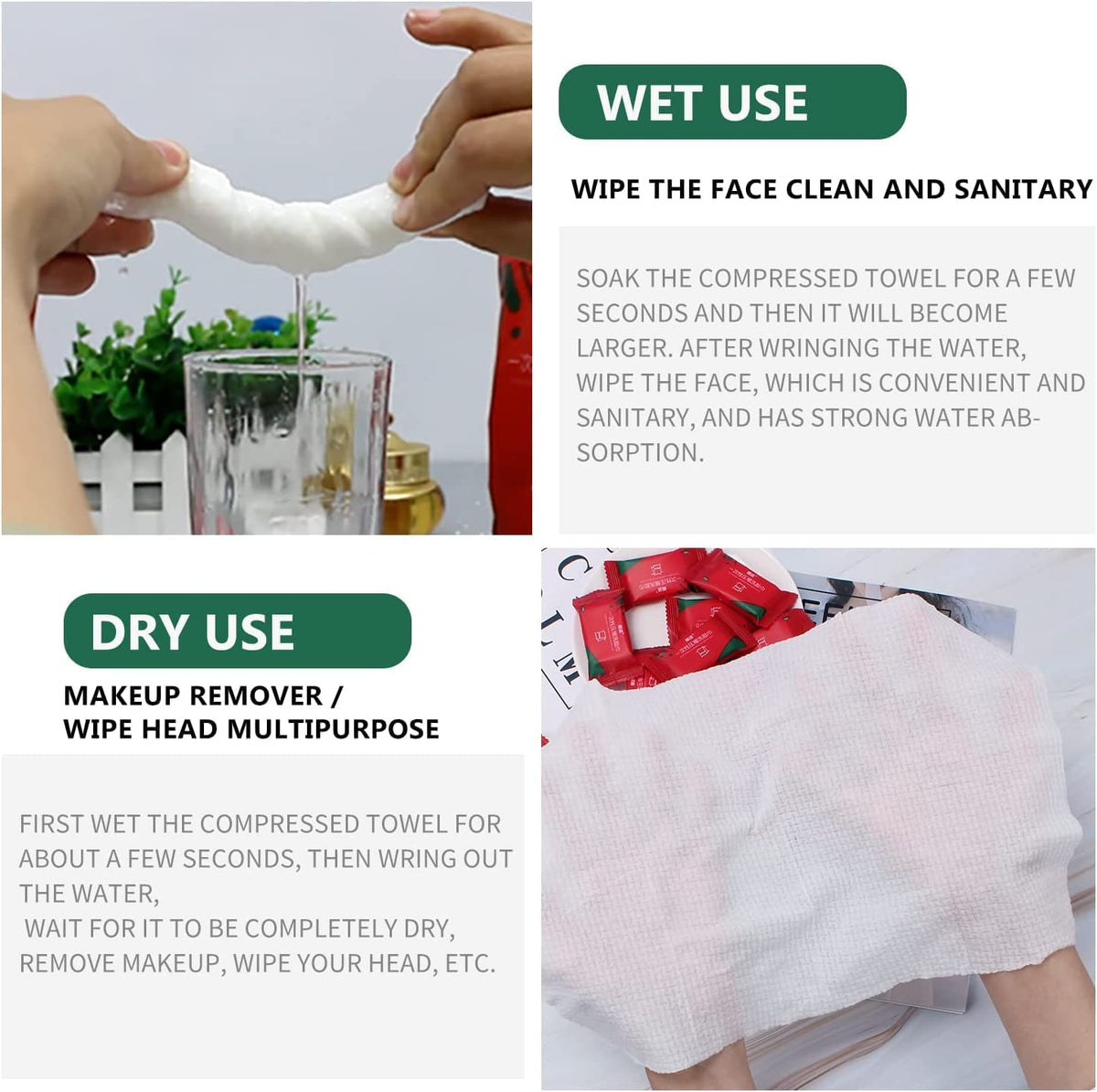 Compressed towels for camping, hiking and travel