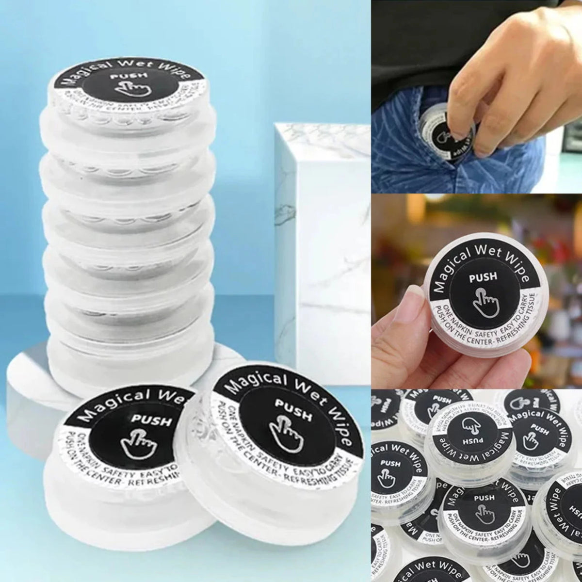 Compressed wet wipes pack for everyday hand cleaning