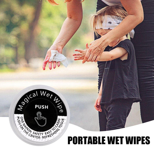 Compressed wet wipes tablets, small and easy to carry