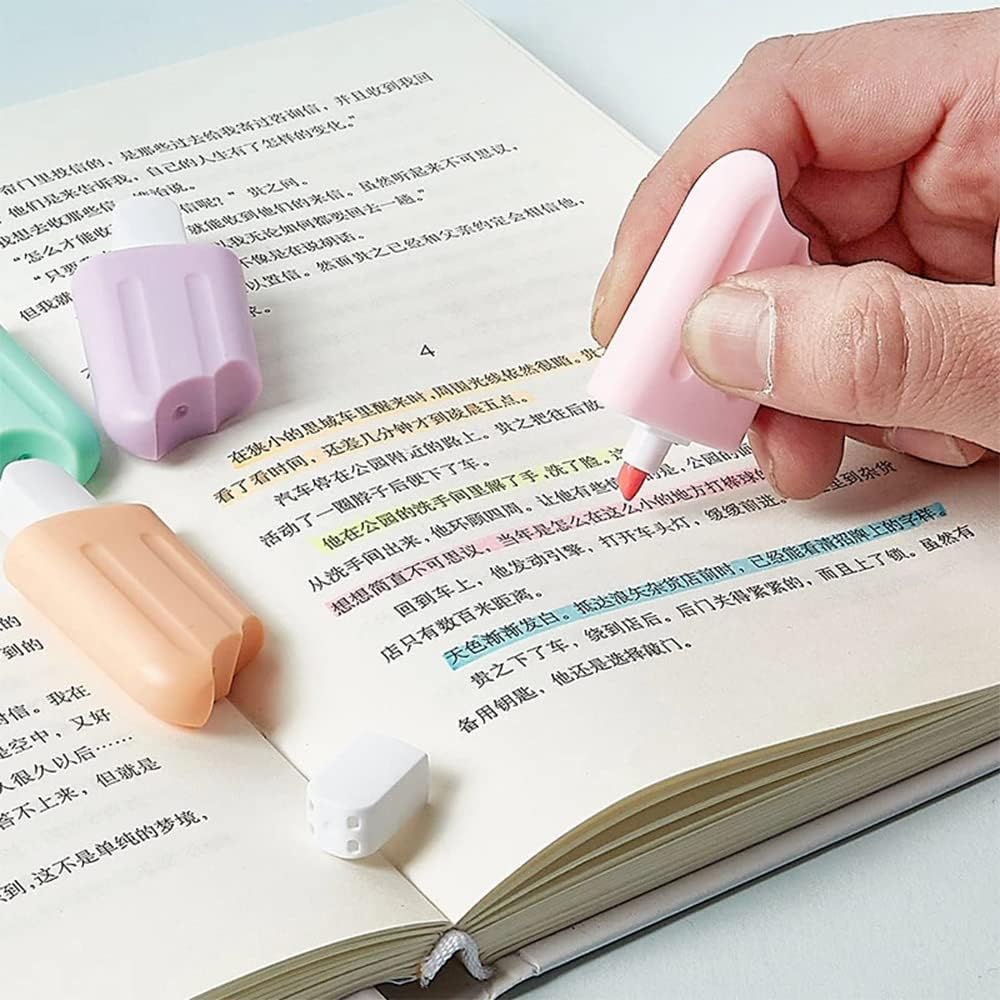 Cute mini highlighters in 6 colors with water-based fluorescent ink