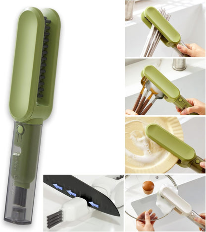 Multifunctional cutlery cleaning brush in green