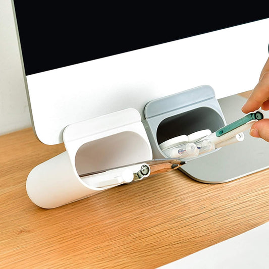Adhesive desk pen holder box for flat surfaces