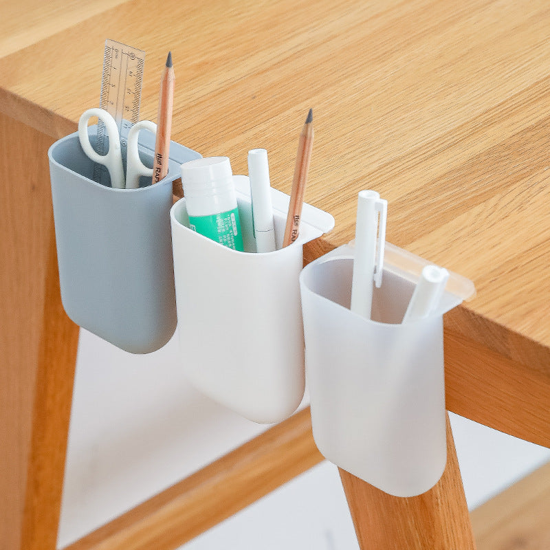Desk pen holder box in transparent, white and grey