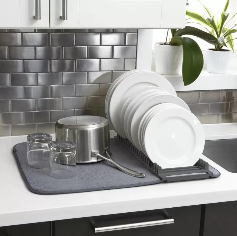Dish drying mat with a rack