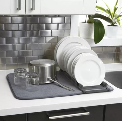 Dish drying mat with a rack