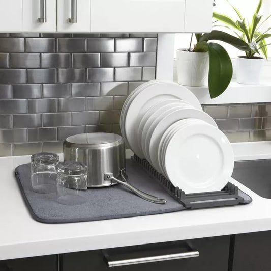 Dish drying mat with a rack