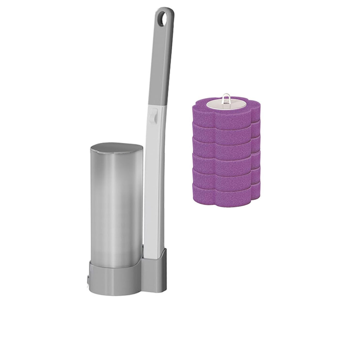 Disposable toilet brush, grey with 6 lavender scent heads