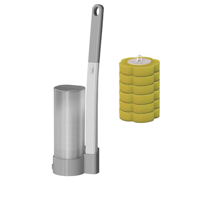 Disposable toilet brush, grey with 6 lemon scent heads