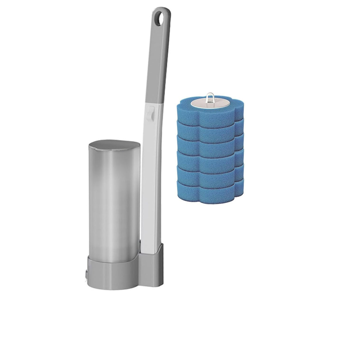 Disposable toilet brush, grey with 6 ocean scent heads