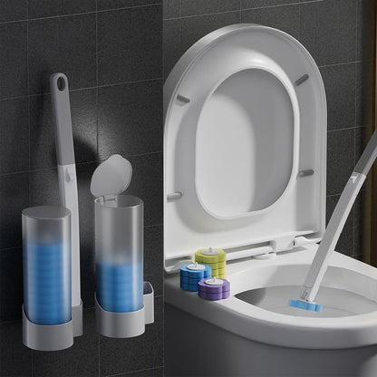 Disposable toilet cleaning kit with wand, holder and heads