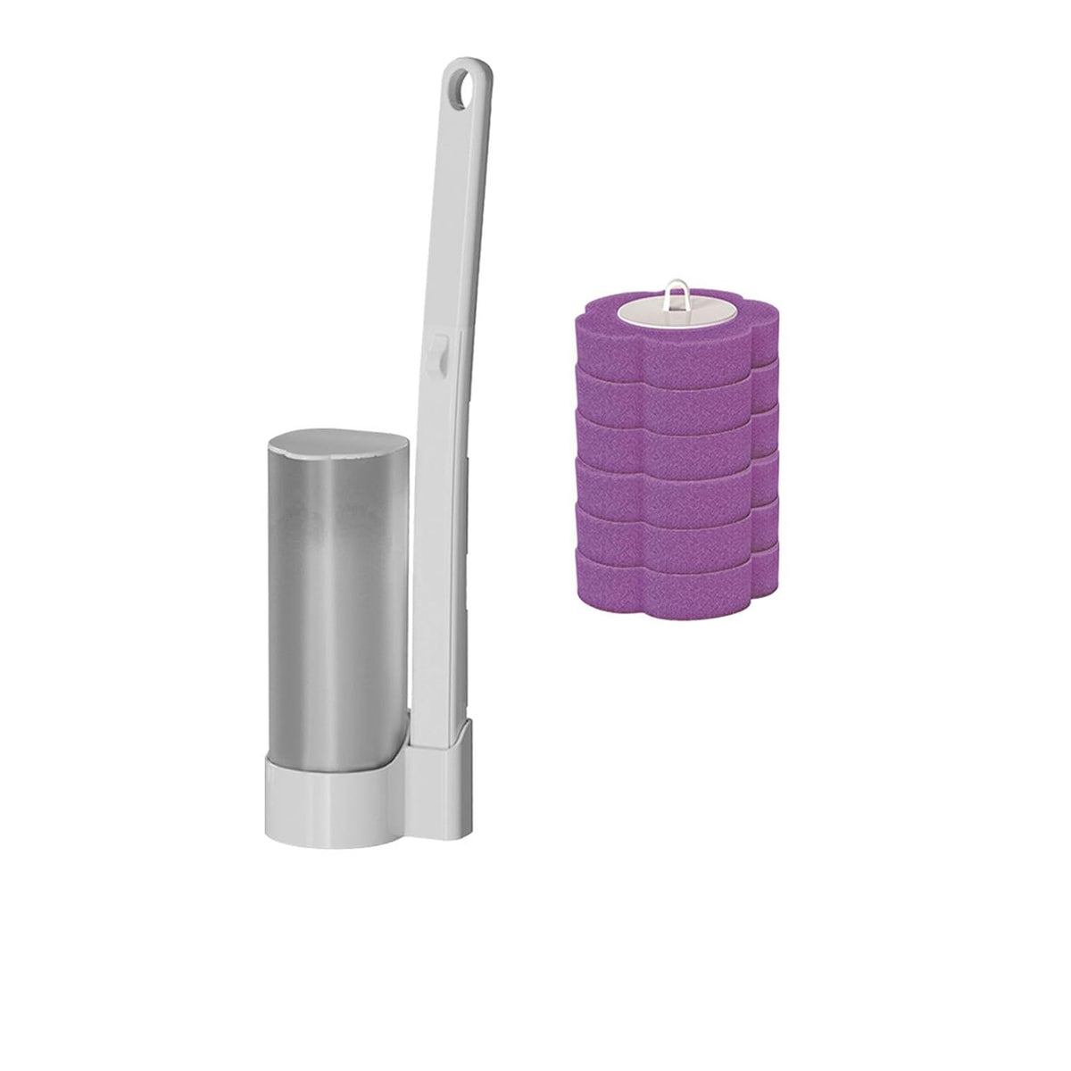 Disposable toilet brush, white with 6 lavender scent heads