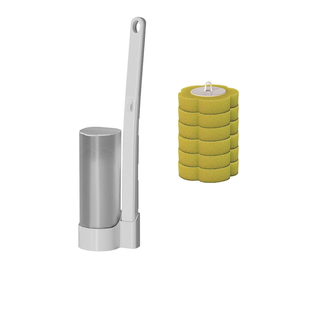 Disposable toilet brush, white with 6 lemon scent heads