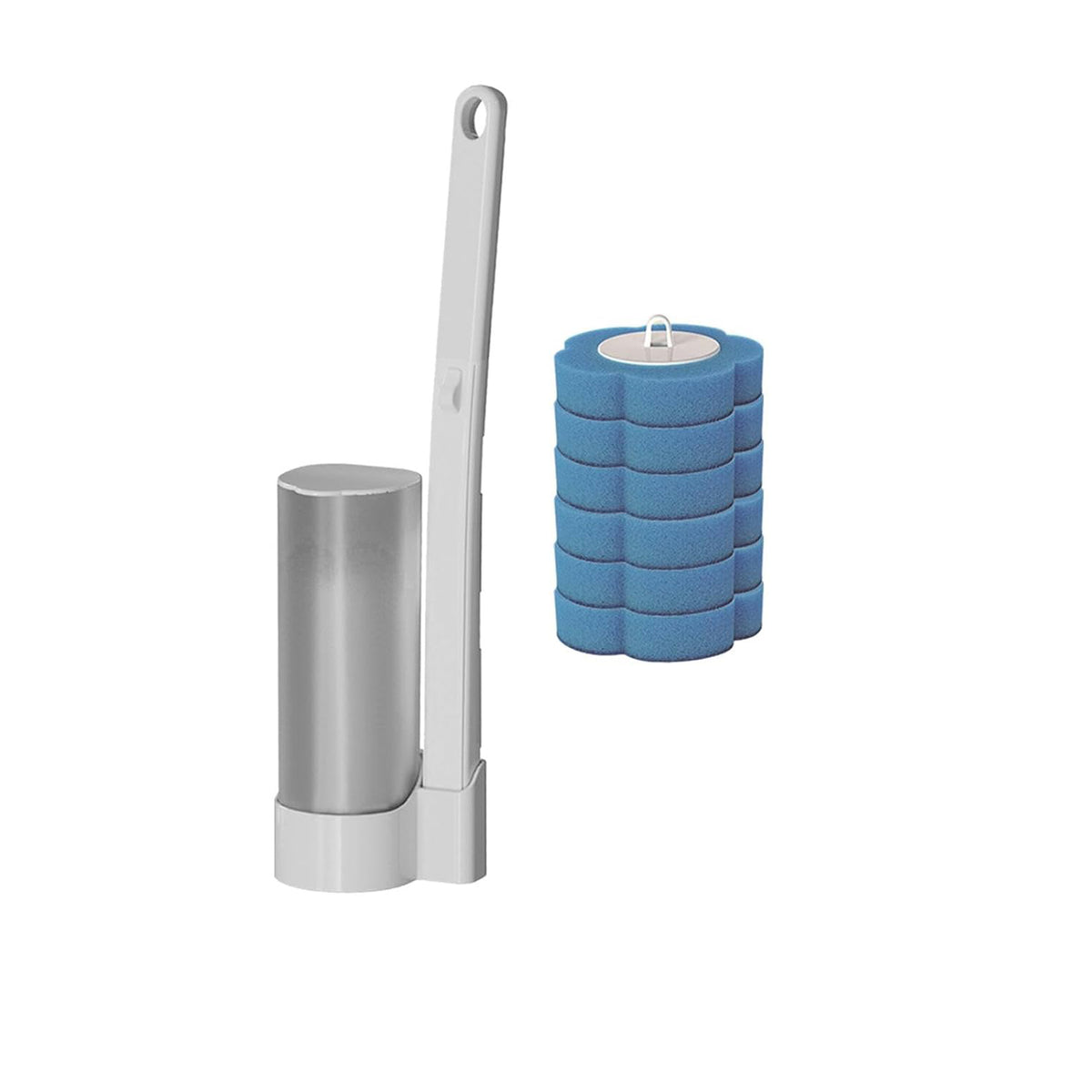 Disposable toilet brush, white with 6 ocean scent heads