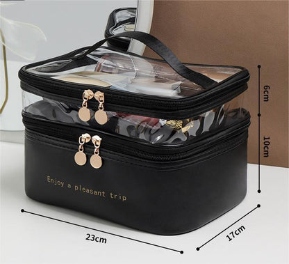 Double layer makeup bag in black