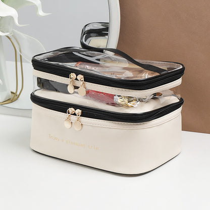 Double layer makeup bag in ivory