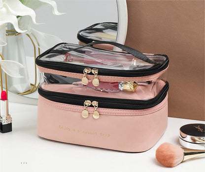 Double layer makeup bag in pink