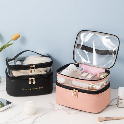 Double layer makeup bag that doubles as a toiletry bag