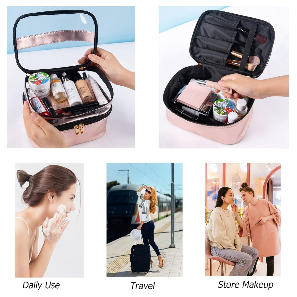 Travel makeup organizer bag