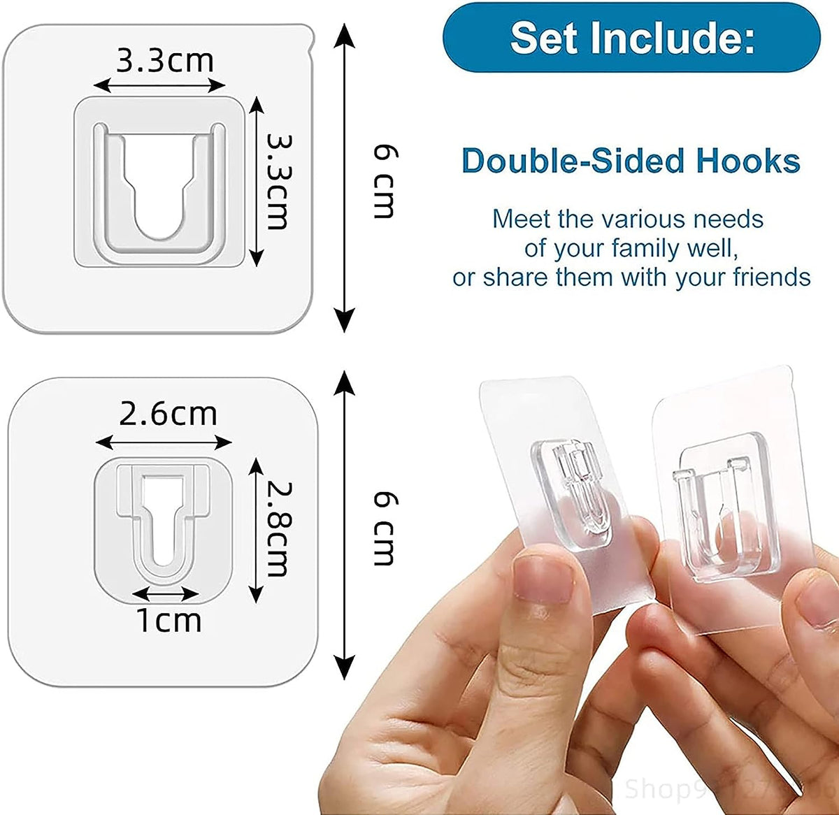 Strong double-sided wall mount hooks