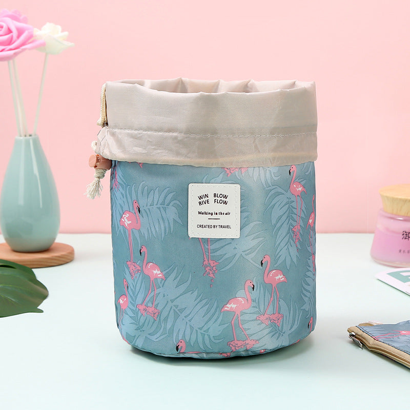 Drawstring makeup and toiletries bag, flamingo print