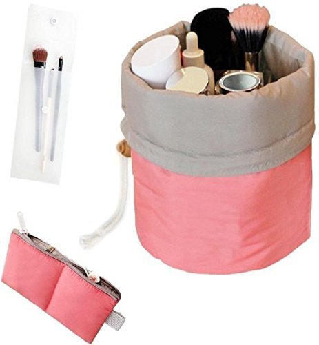 Drawstring makeup and toiletries bag in fuchsia