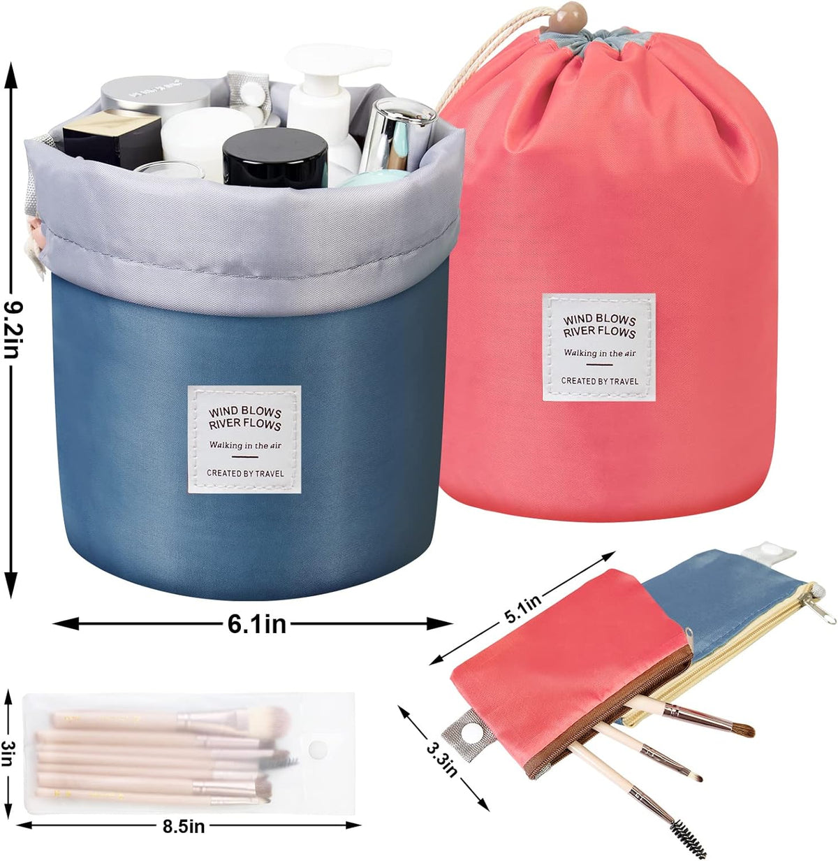 Portable toiletries drawstring pouch for travel