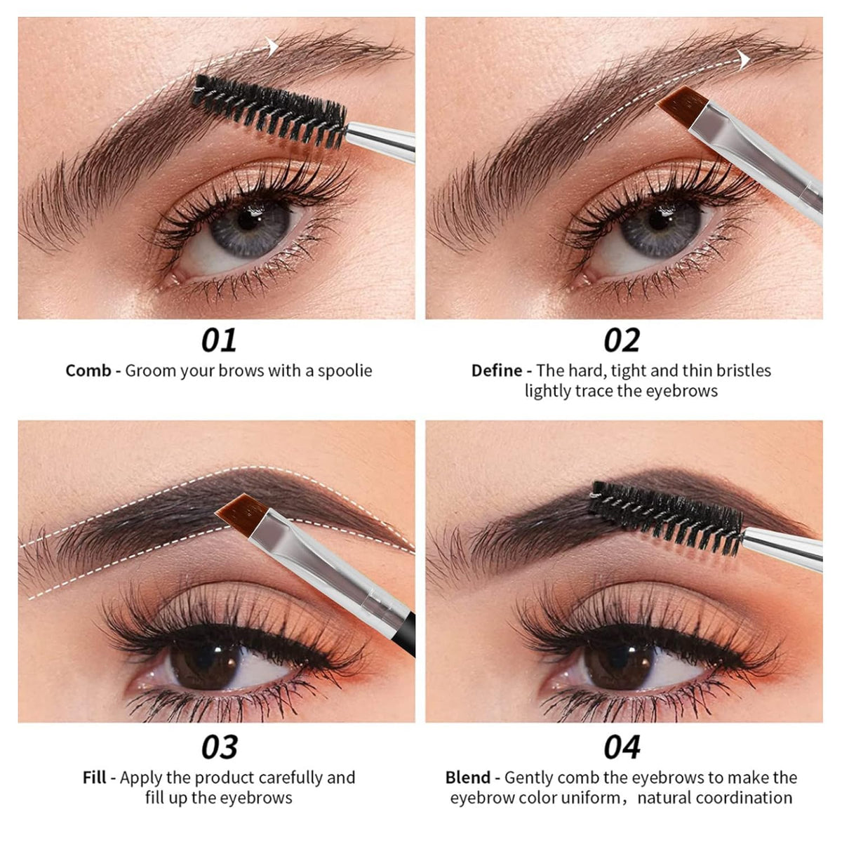 Eyebrow brush for full, structured or filled-in brows