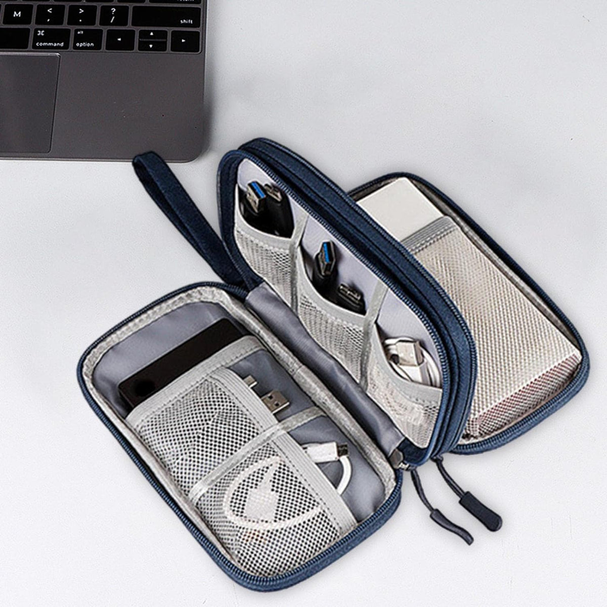 Electronics travel organizer with 2 compartments
