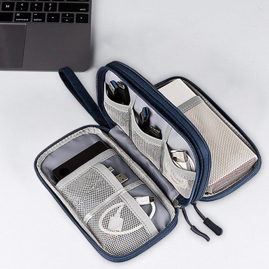 Electronics travel organizer with 2 compartments