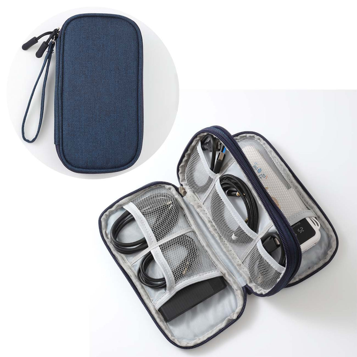 Electronics travel organizer in blue