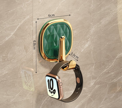 Elegant square hooks, green with gold