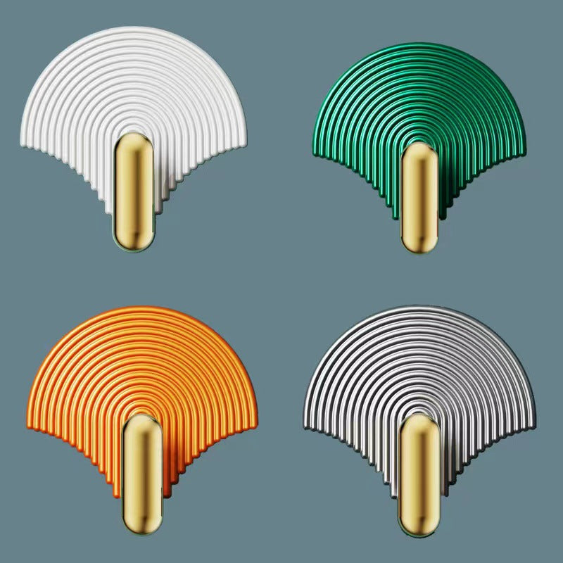 Fan-shaped adhesive hooks in multicolor