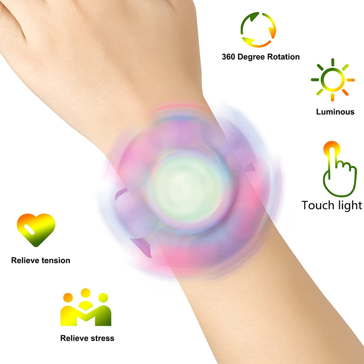 3-in-1 LED pop bracelet with push bubbles, spinner and lights