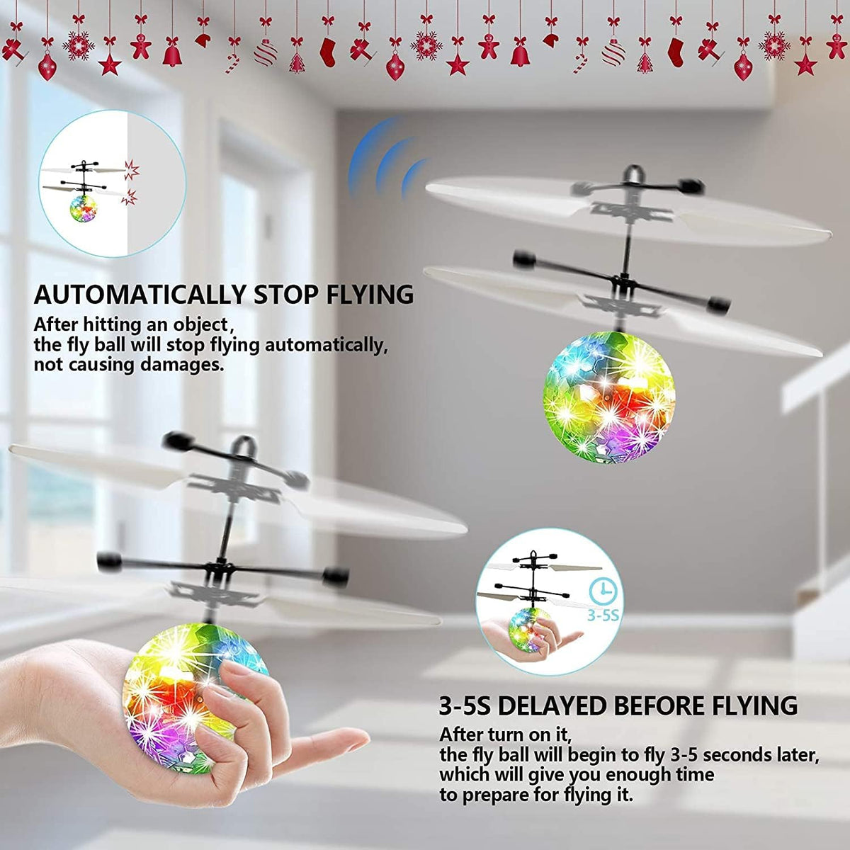 Hand-controlled flying ball toy with lights