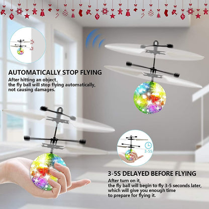 Hand-controlled flying ball toy with lights