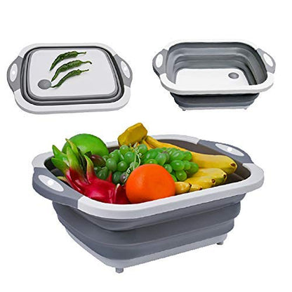 3-in-1 foldable cutting board with collapsible sink