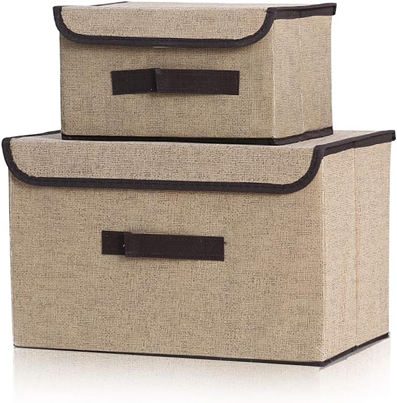 Foldable fabric storage box in beige, small 25x19x16 cm or medium 36x23x24 cm