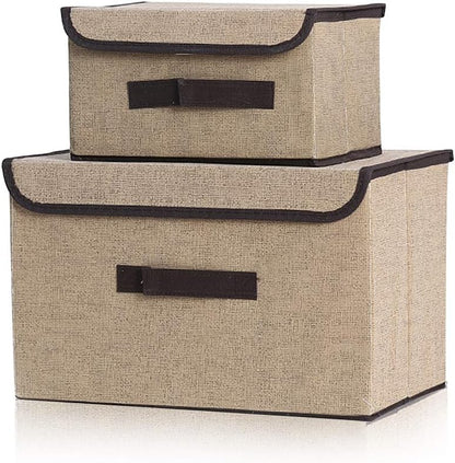 Foldable fabric storage box in beige, small 25x19x16 cm or medium 36x23x24 cm