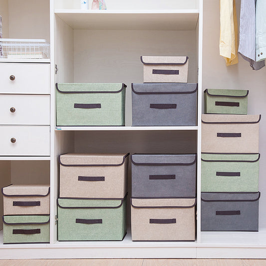 Foldable fabric storage box with lid that keeps out dust and water