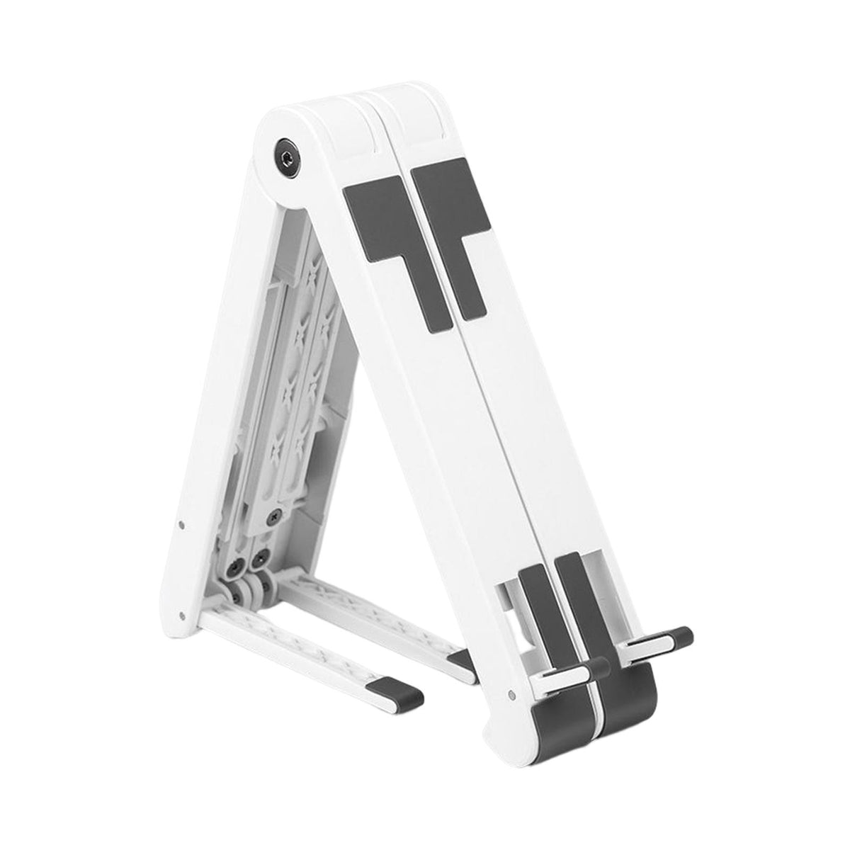 Foldable laptop, phone and tablet stand in white