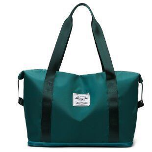 Foldable large capacity duffel bag in dark green, water-resistant vegan leather