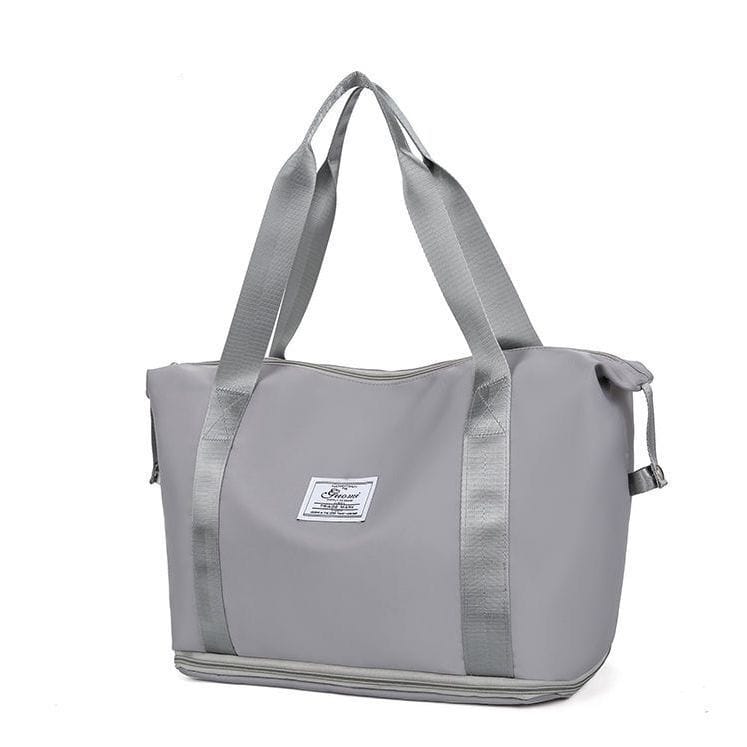 Foldable large capacity duffel bag in grey, water-resistant vegan leather