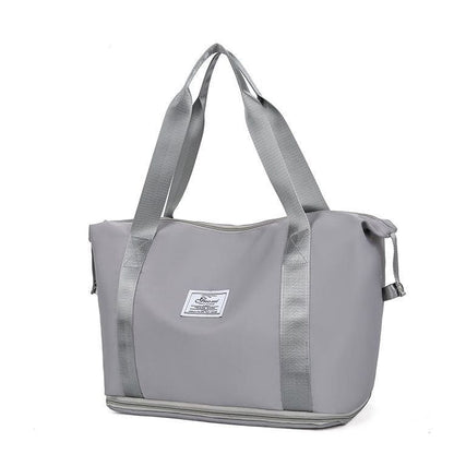Foldable large capacity duffel bag in grey, water-resistant vegan leather