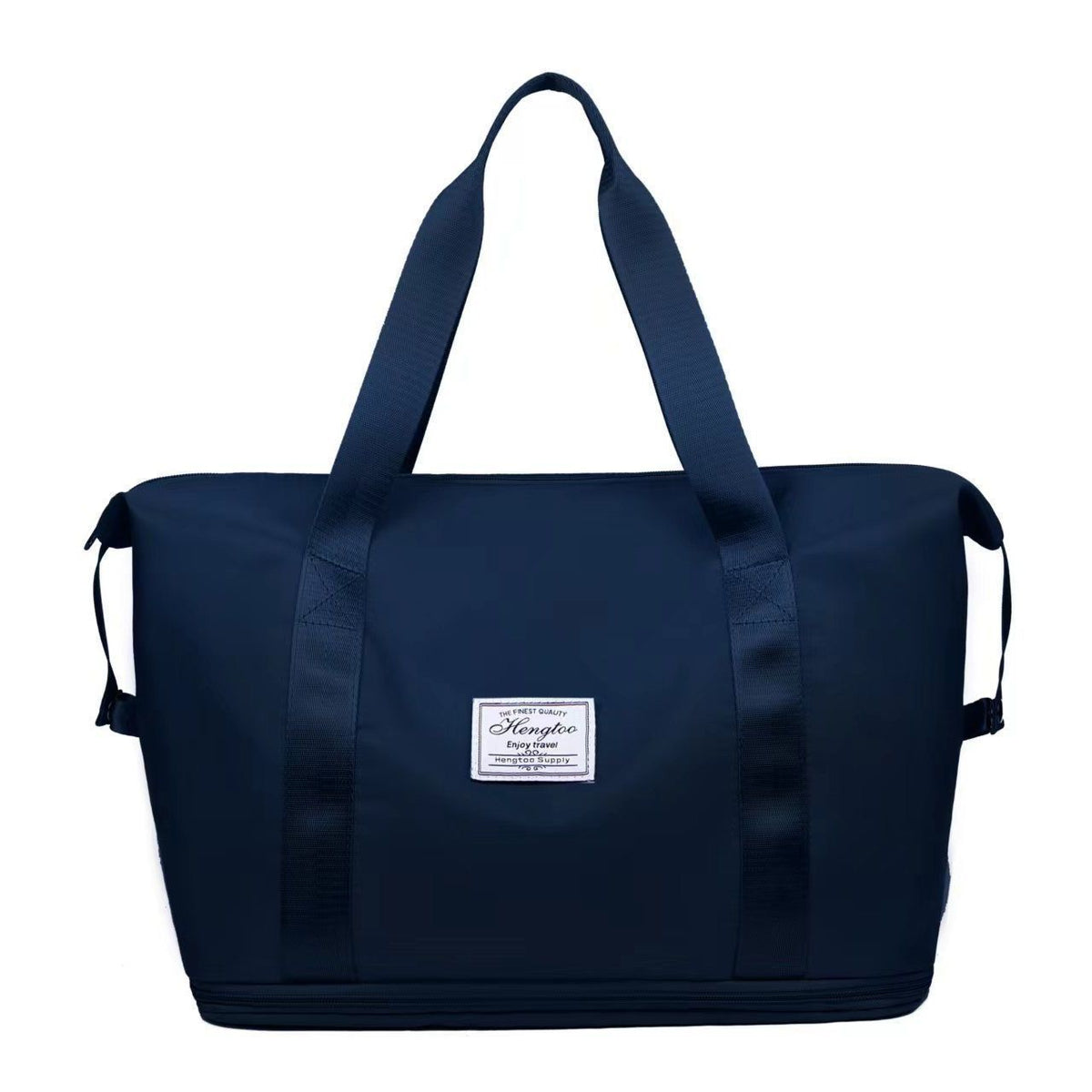 Foldable large capacity duffel bag in navy, water-resistant vegan leather