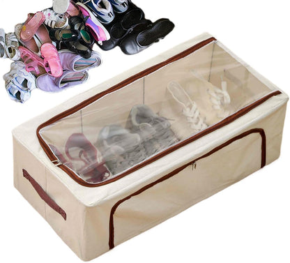 Foldable linen shoe storage box with clear window