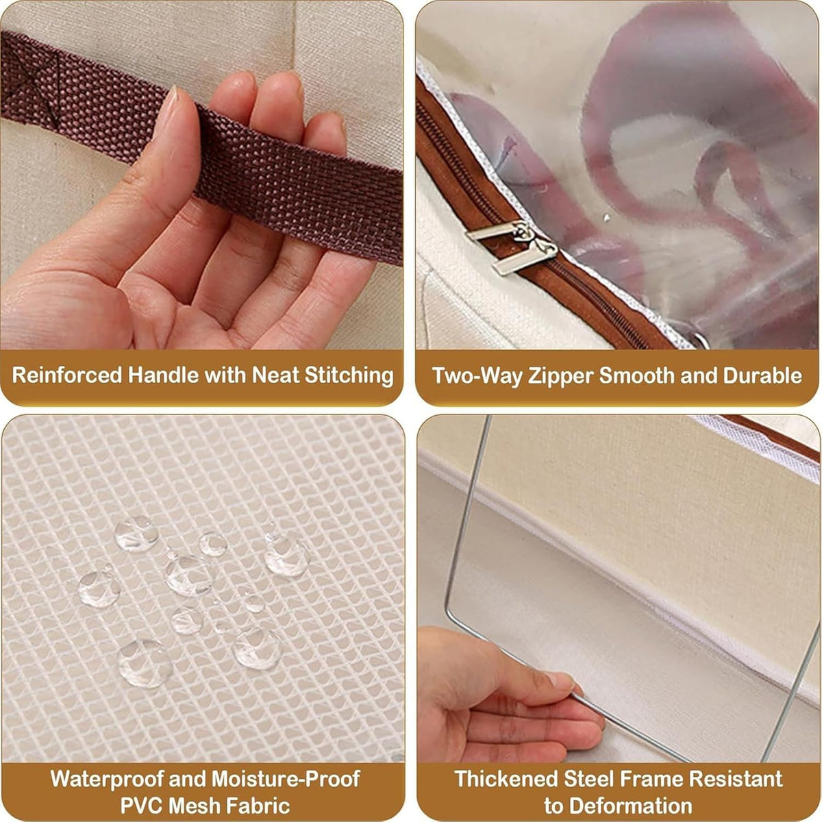 Shoe box handle, zipper and steel frame details
